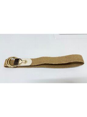 Michael Kors Tan Woven Belt with Gold Double Ring Buckle – L/XL